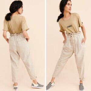Free People Margate Beige Paperbag Waist Pleated Trouser Pants
